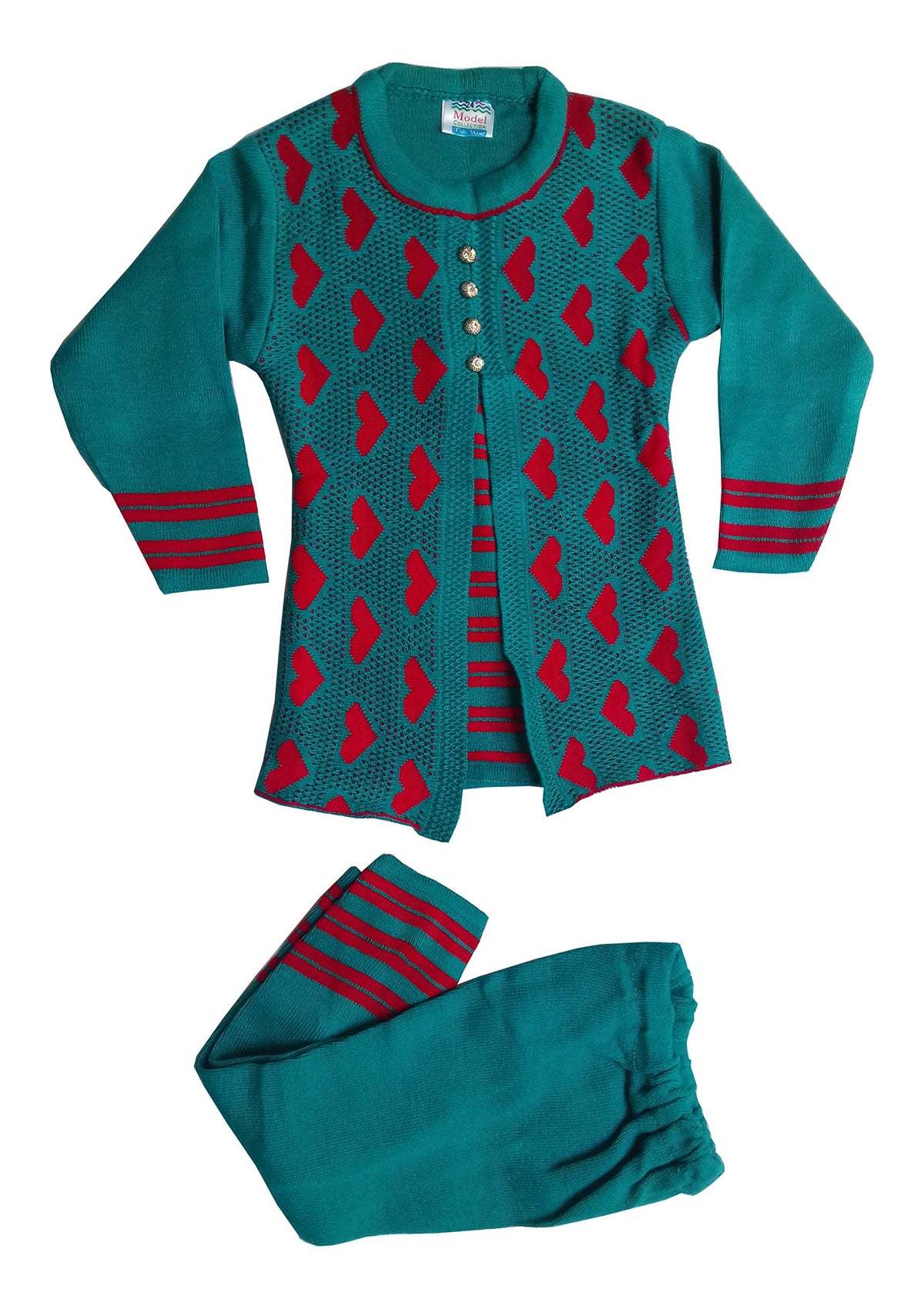Kuku Hosiery Girlish Woolen pajami Suit(Sea Green, Size:24) 24