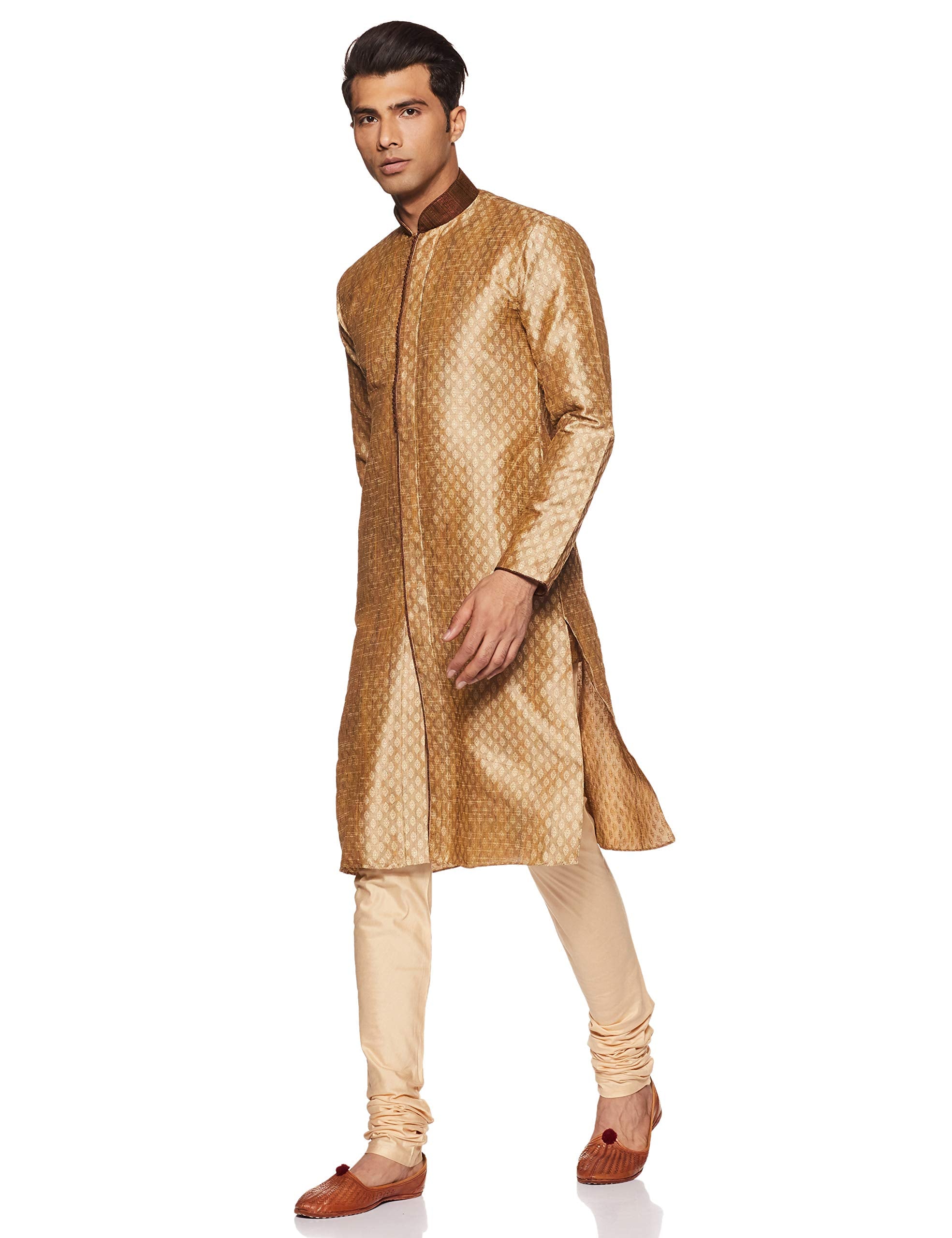 Manyavar Mens Cotton Silk Kurta Pyjama (8903035203533_S952228-309-S_Light Brown), 36