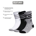 adidas Originals Men's Originals Roller 3-Pack Crew, Light Onix Grey/Black/White, Large