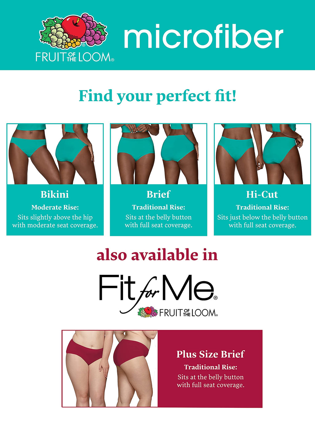Fruit of the Loom Women's Size Underwear, Hi Cut-Microfiber-Assorted, 13 Plus
