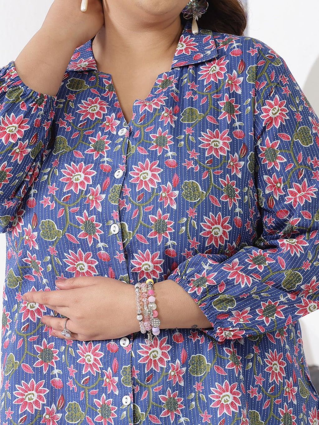 Stylum Womens Plus Size Floral Printed Cotton Shirt Style Top
