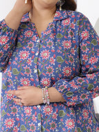 Stylum Womens Plus Size Floral Printed Cotton Shirt Style Top