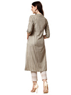 NAINVISH Womens Cotton Blend Straight Mandarin/Chinese Neck Printed Kurta