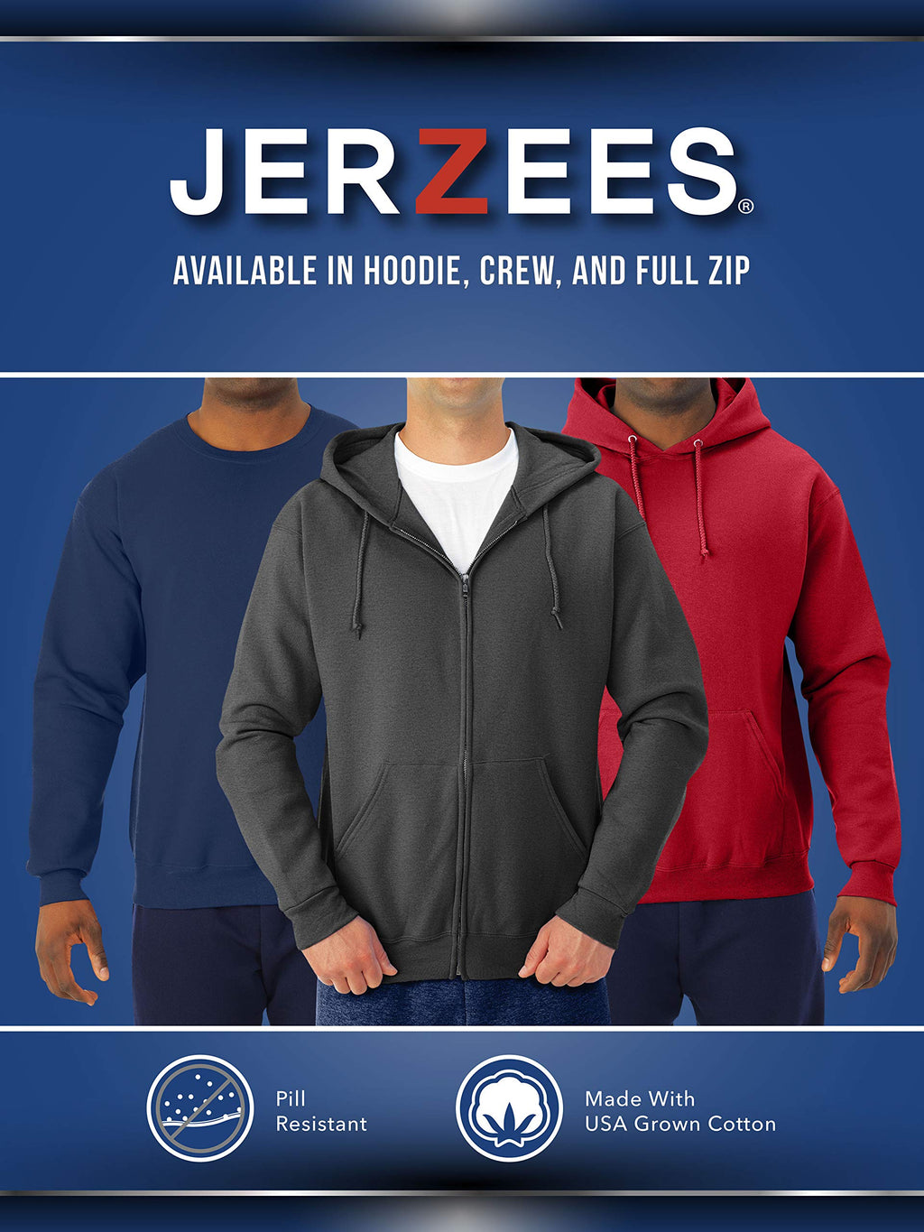 Jerzees -Men's NuBlend -Fleece -Sweatshirts & -Hoodies, Full Zip-White, Medium