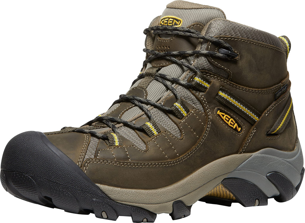 KEEN Men's Targhee 2 Mid Height Waterproof Hiking Boots, Black Olive/Yellow, 10