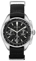 Bulova Men's Archive Series Lunar Pilot 6-Hand Chronograph High Performance Quartz Stainless Steel, Black NATO Strap and Sapphir