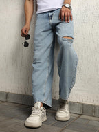 Hubberholme Men Summer Cotton Wide Leg Mid-Rise Jeans 14 Blue