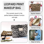 ZLFSRQ 2Pcs Leopard Print Makeup Bags for Women Zipper Makeup Pouch for Purse Large Capacity Travel Cosmetic Bag Canvas Makeup B