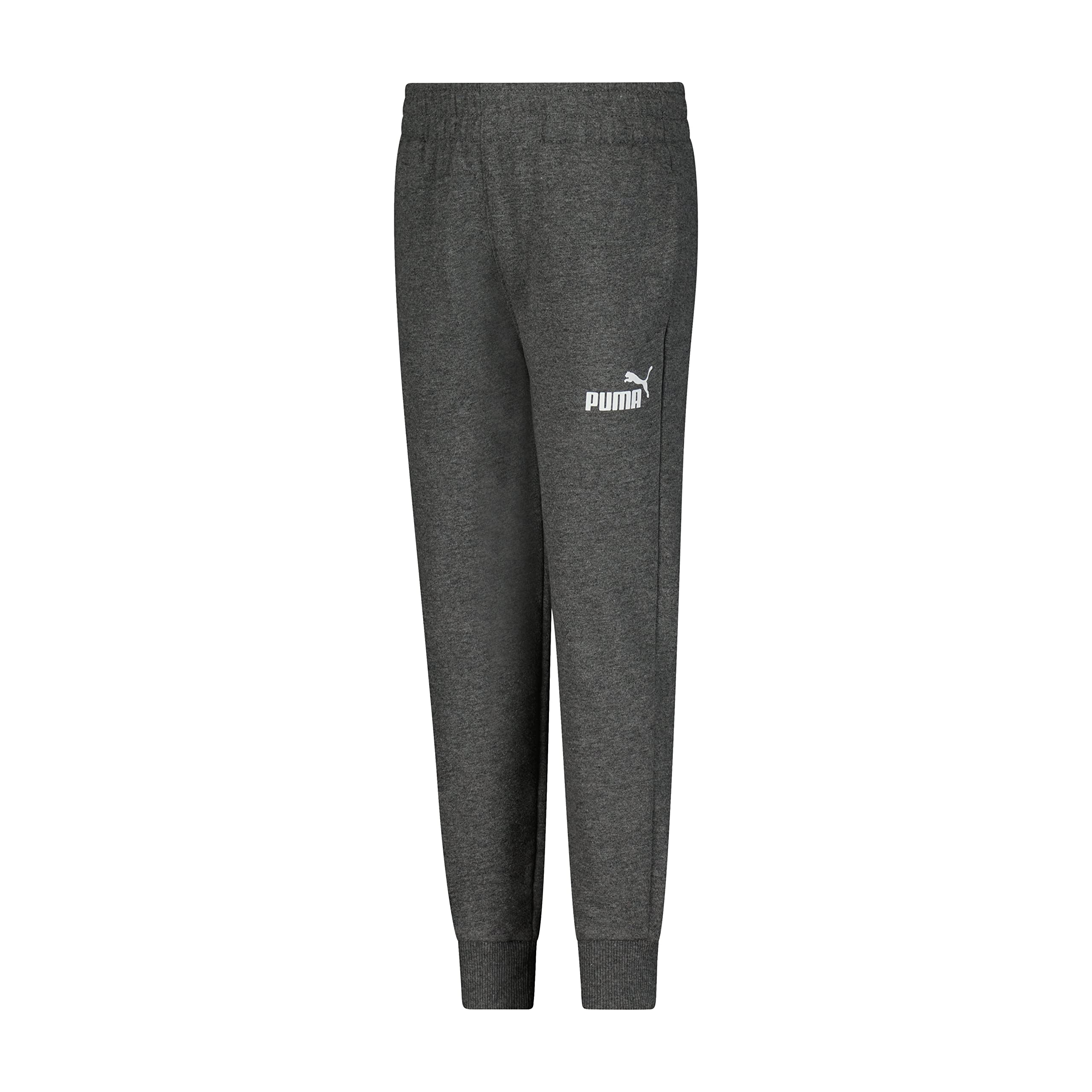 PUMA Boys' Core Logo Jogger, Side Seam Pockets, Elastic Waistband, Pull On Pant, Charcoal Grey, 5