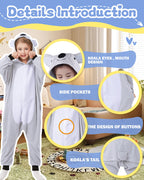 CANASOUR Koala Onesie Halloween Kids Cosplay Costume Girls Animal Unisex Outfuit One Piece Hooded Farm Soft Pajamas Grey Party 6