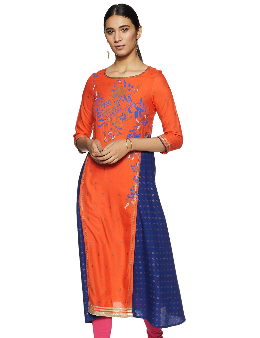 W For Woman Women'S A-Line Kurta (17Au16973-50317_Spicy Orange_14)