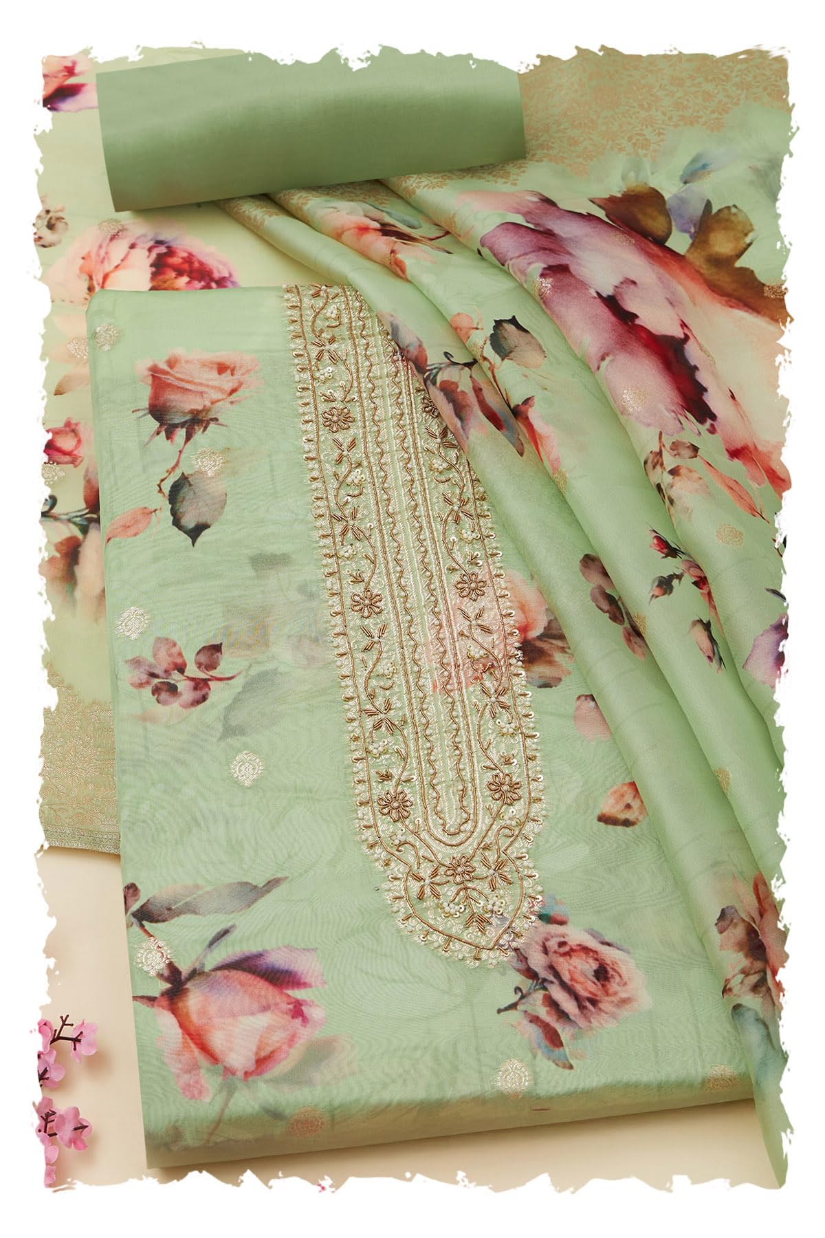 Soch Women Floral Print Unstitched Dress Material with Pearl