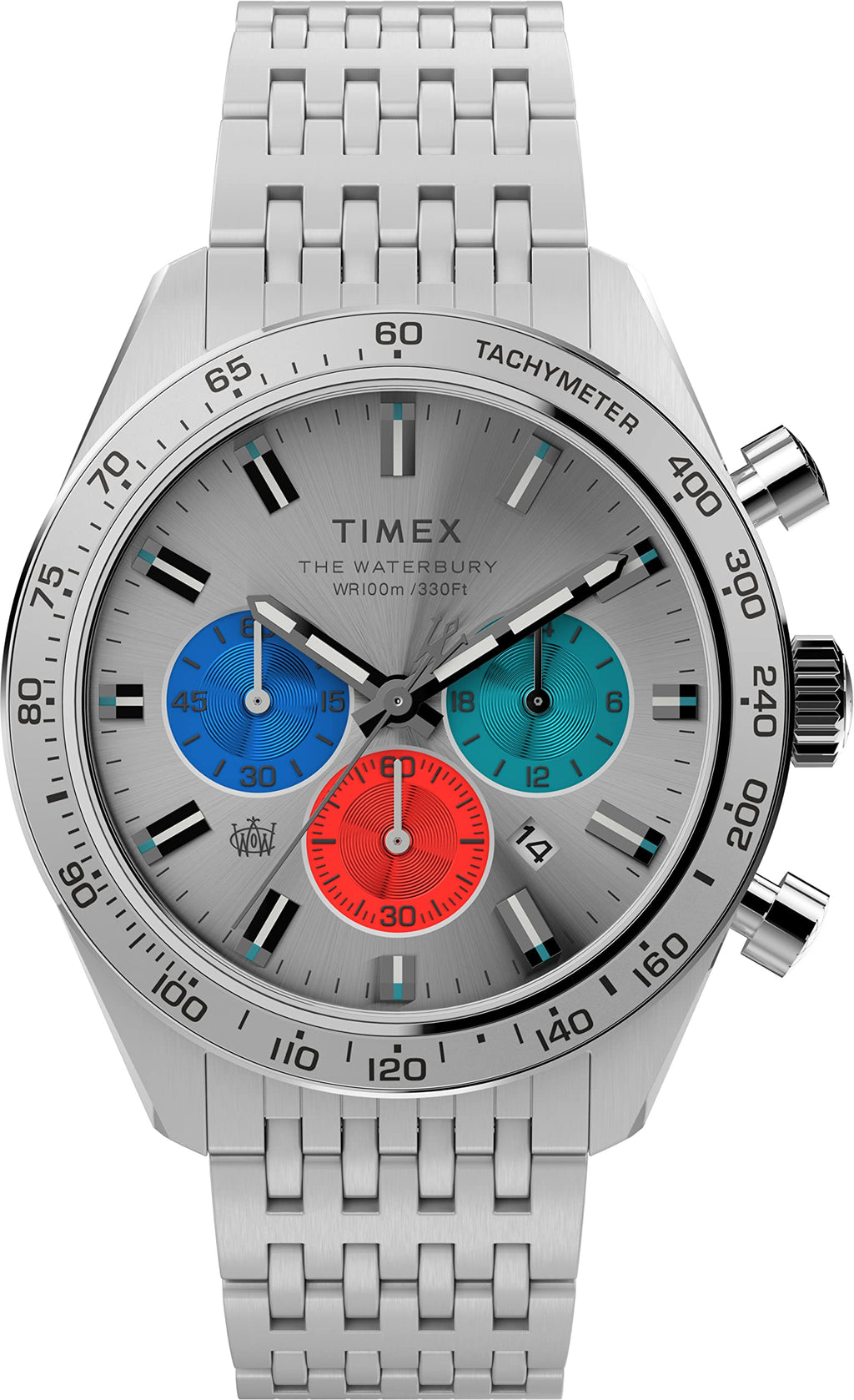 Timex Mens Waterbury Diver Chronograph 41mm Watch - Silver-Tone Dial Stainless Steel Case & Bracelet