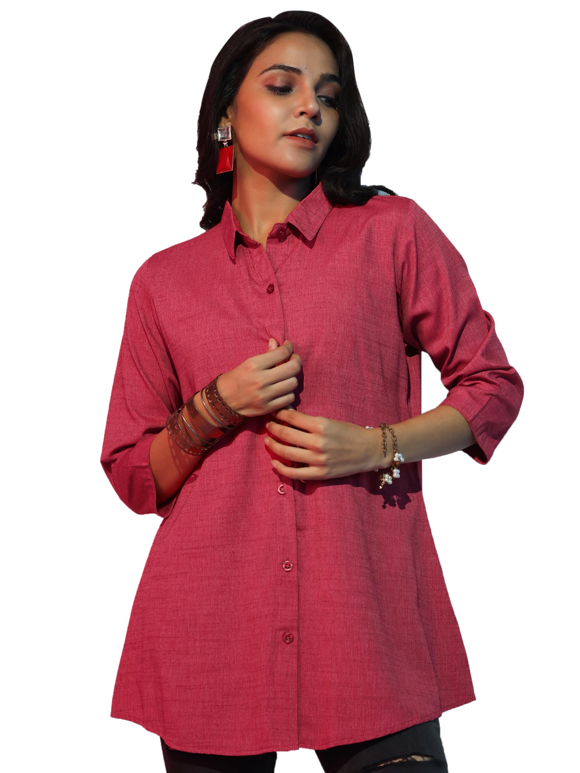 Libas Women Straight Fit Viscose Rayon Solid Tunic Shirt (58208_Coral,X-Small)
