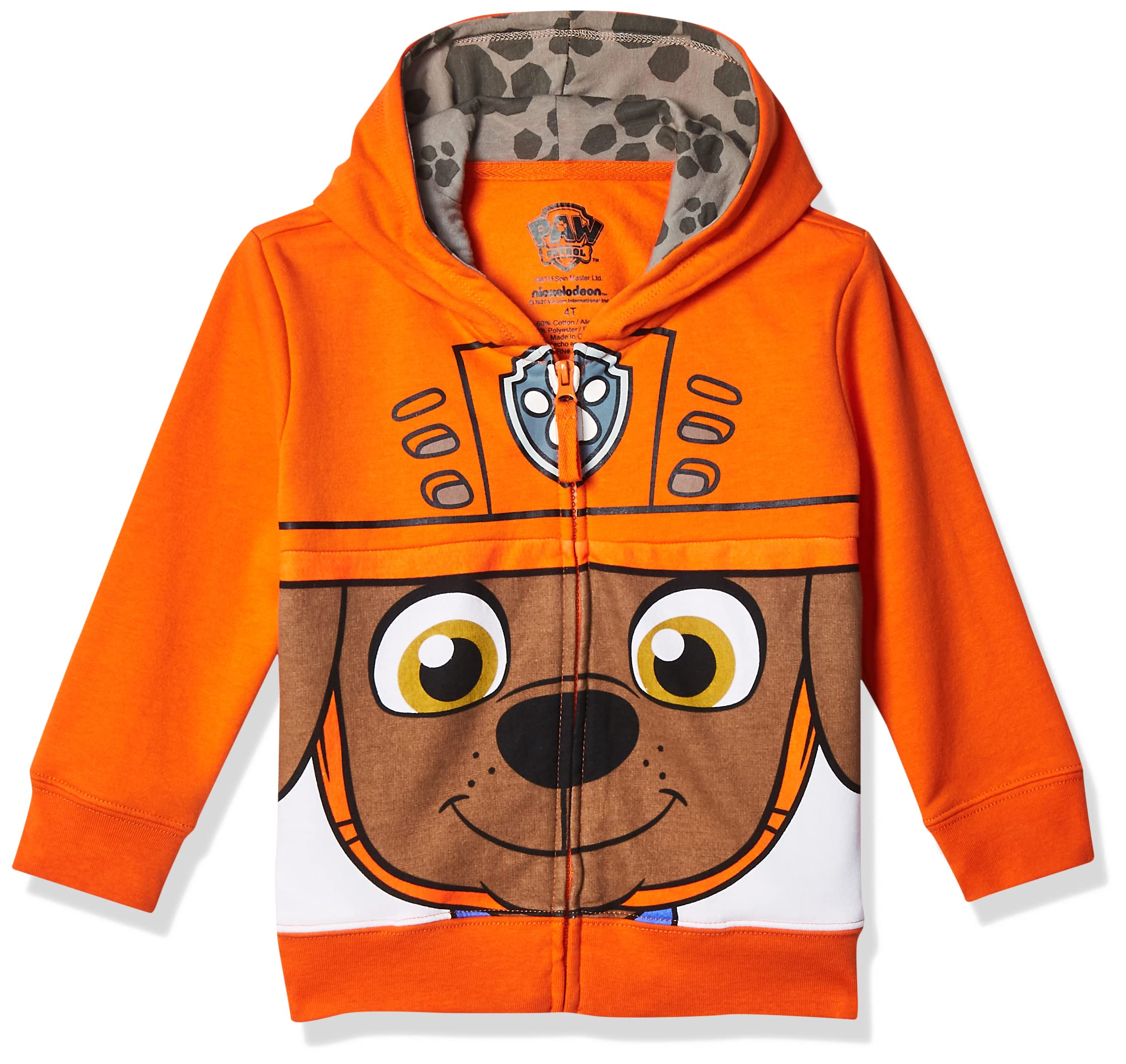 Nickelodeon Toddler Boys Paw Patrol character Big Face Zip-Up Hoodies, Zuma Orange, 3T