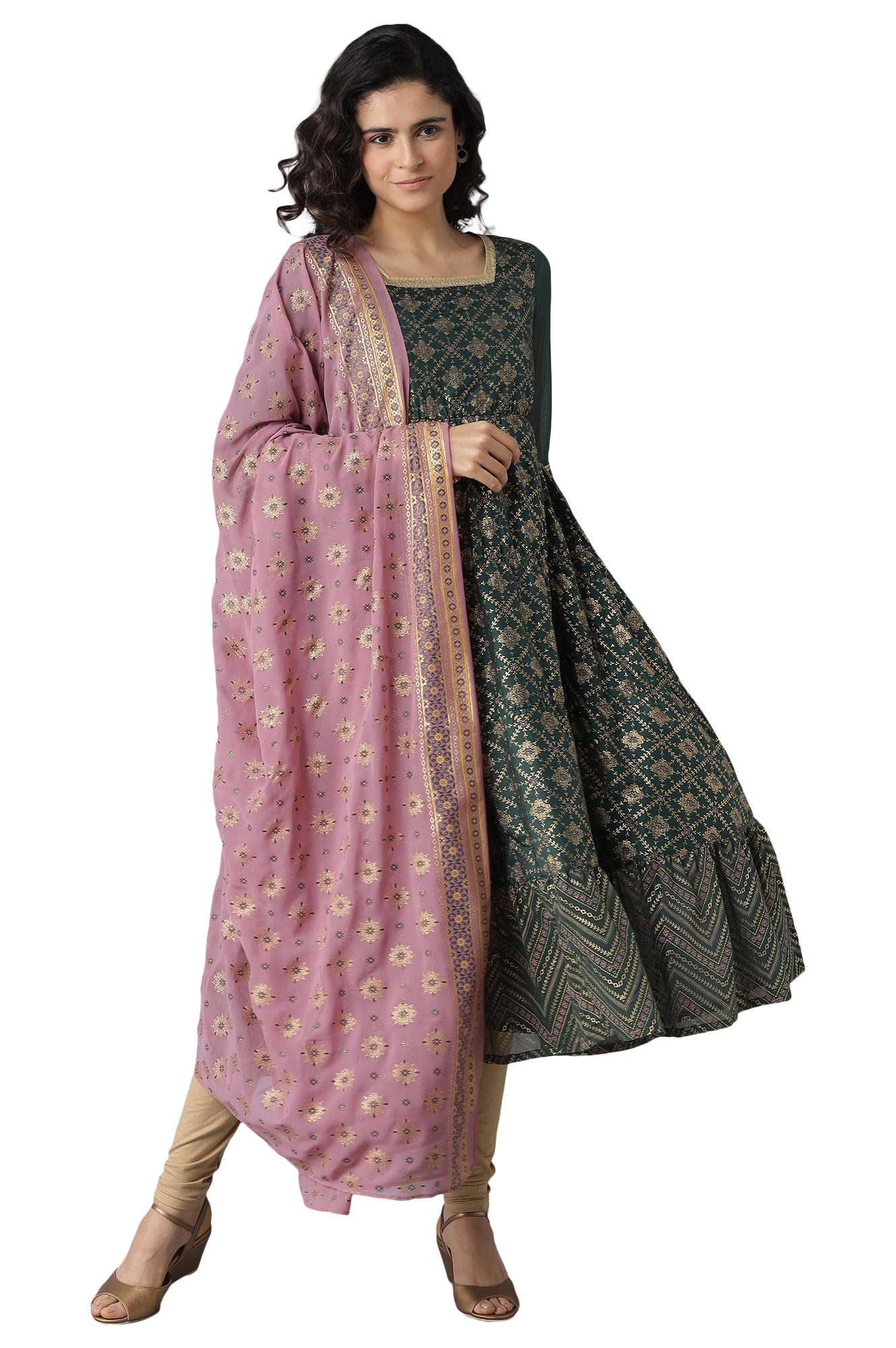 Aurelia Women'S Polyester Kurta, Tight & Dupatta (21Auas12431-502952_Green_Xl)