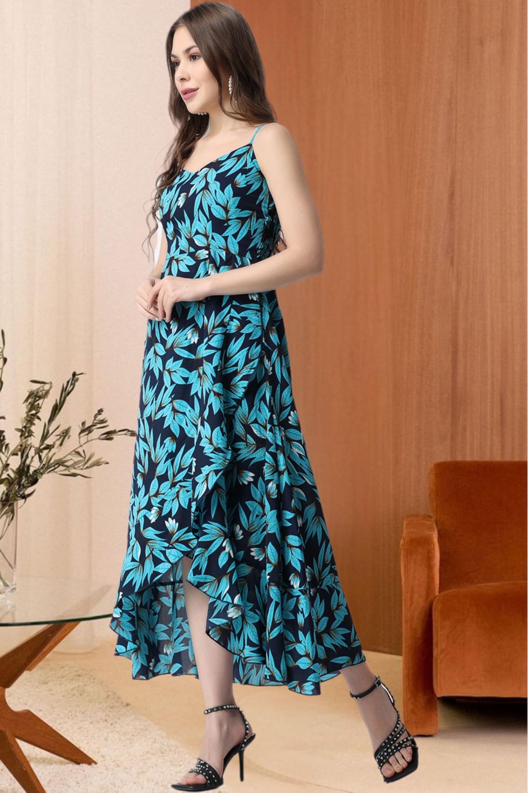 Popwings Casual Floral Printed Maxi Length Fit & Flare Dress For Women || Summer Dress For Women || Flare Maxi Dress For Women S