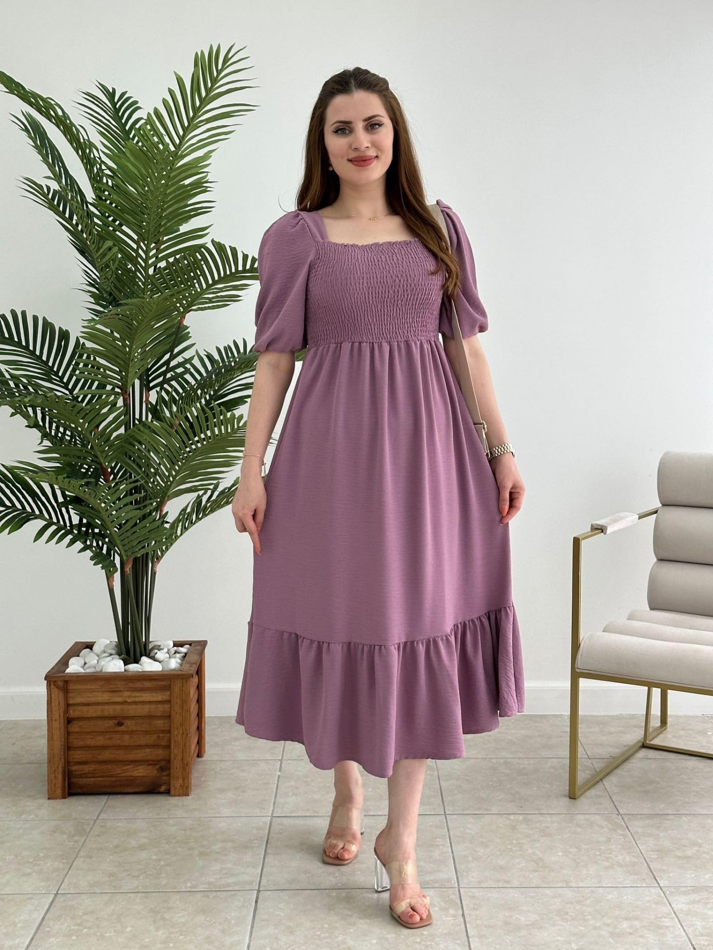 Sheetal Associates Women Solid Purple Casual Crepe Fit and Flare Knee Length Dress