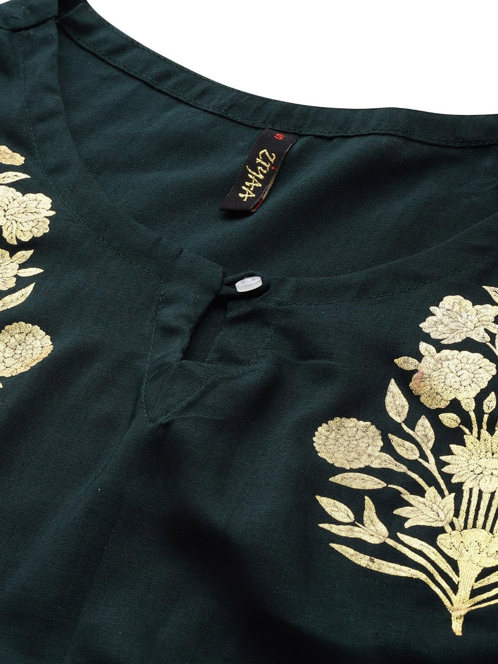 Ziyaa Women'S Bottle Green Chinon Kurta, Pant And Dupatta Set