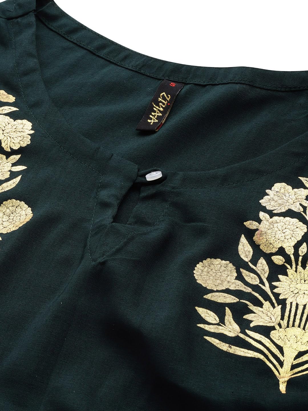 Ziyaa Women'S Bottle Green Chinon Kurta, Pant And Dupatta Set