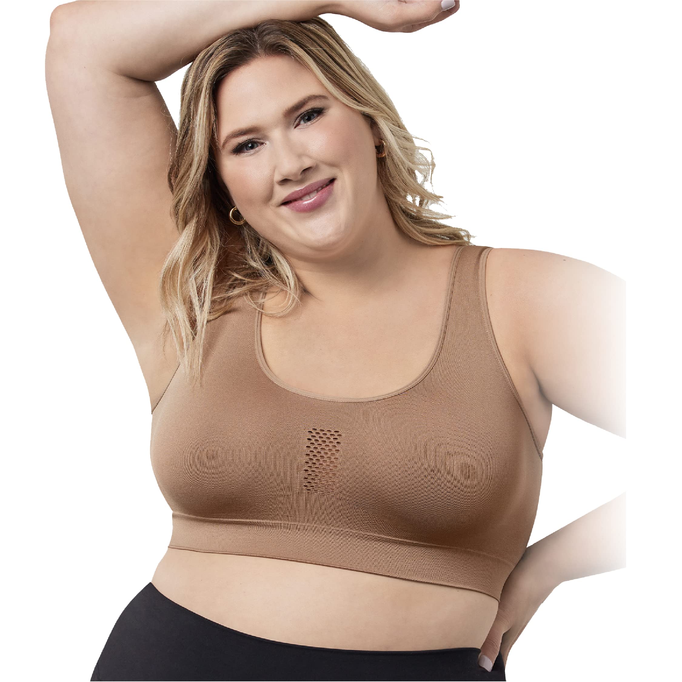 LEADING LADY Steffi Cooling Comfort Everyday Bra - Ultra Comfort Seamless Bra - Wirefree Bras for Women (Truffle, XL)