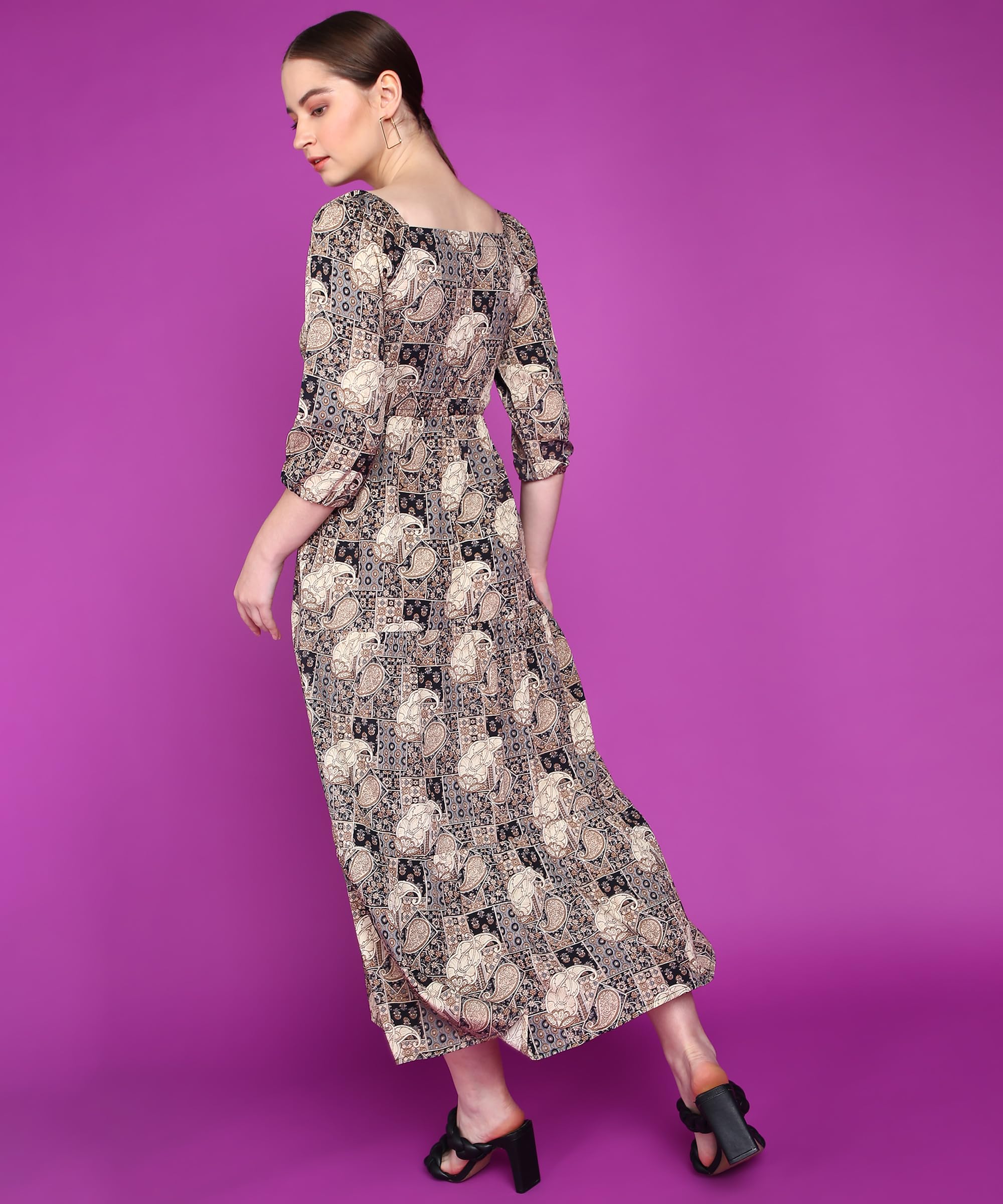 Popwings Women Casual Black Paisely Print Long Maxi Dress Dress | Stylish Dress | Trendy Dress