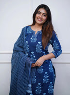 Nermosa Women Printed Kurta And Pant Set With Dupatta (X-Large)