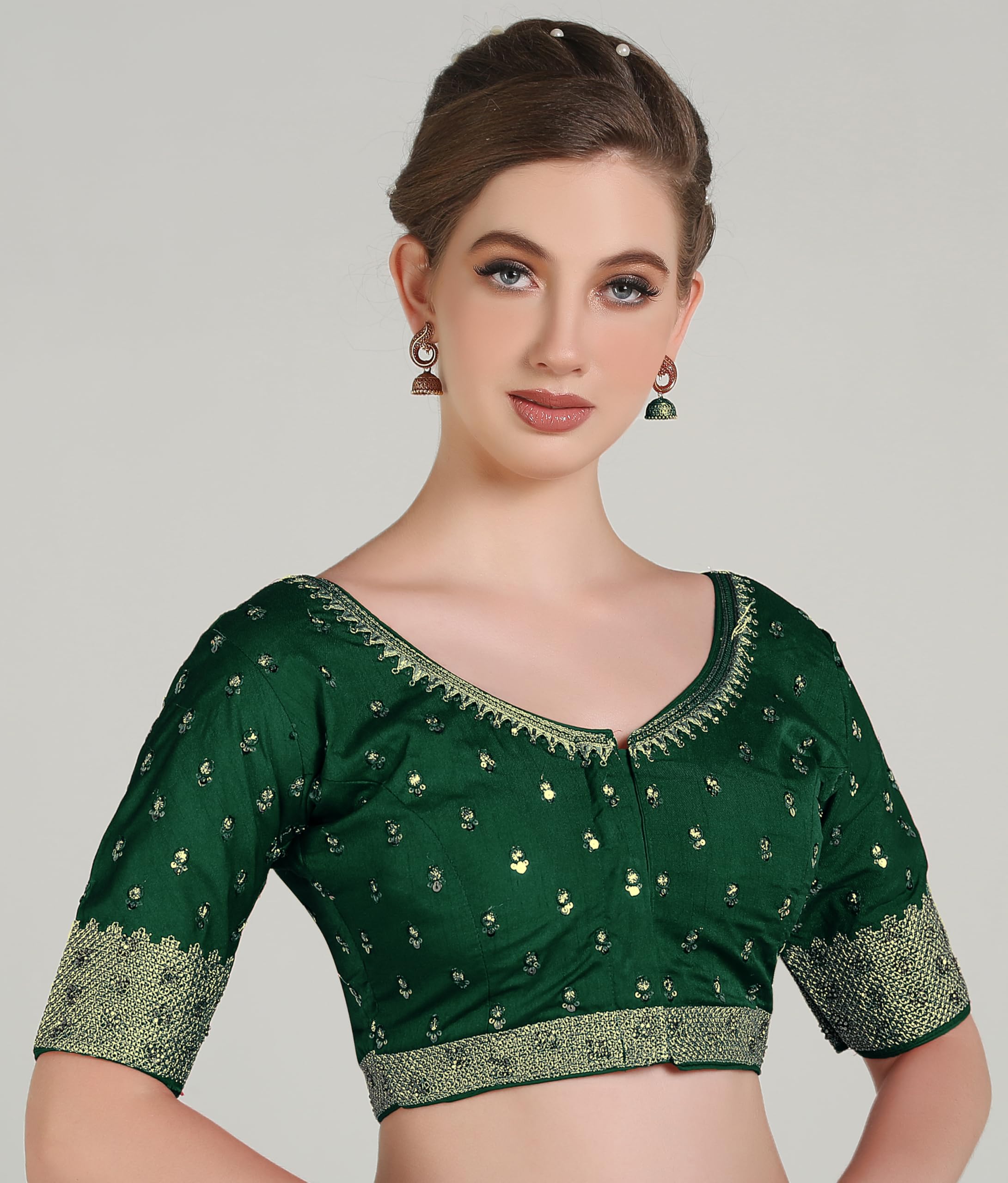 Pujia Mills Women Indian Ethnic Wear Designer Golden Codding With Zari Embroidered Diamond Work Round Neck Half Sleeve Readymade