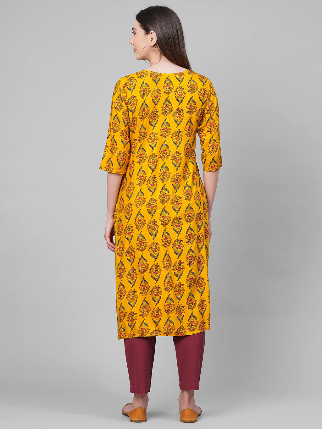 ANNI DESIGNER Womens Rayon Straight Printed Kurta (AUMZ Yellow_XXL-Yellow_XX-Large)