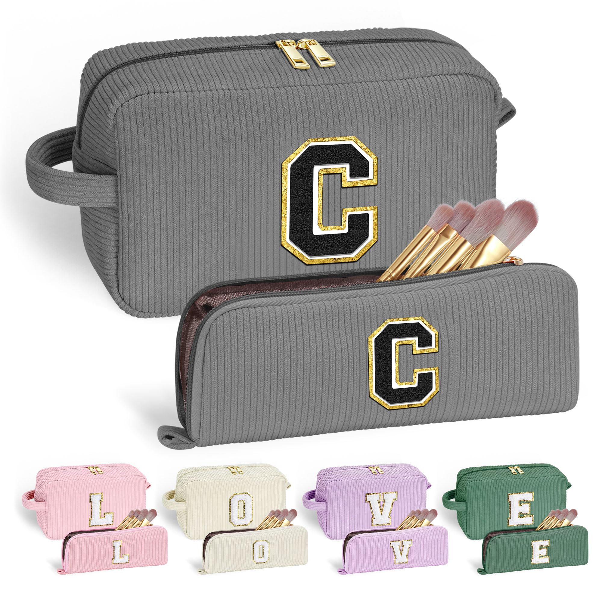 YOOLIFE Monogram Makeup Bag - Gifts for Women Teen Girls Cute Travel Makeup Bag Cosmetic Bag Preppy Skincare Girls Makeup Bags f