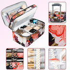 AMOIGEE Large Travel Makeup Bag Organizer, Double Layer Train Case, Toiletry Bag for Makeup Brushes, Full Size Bottles, Palettes