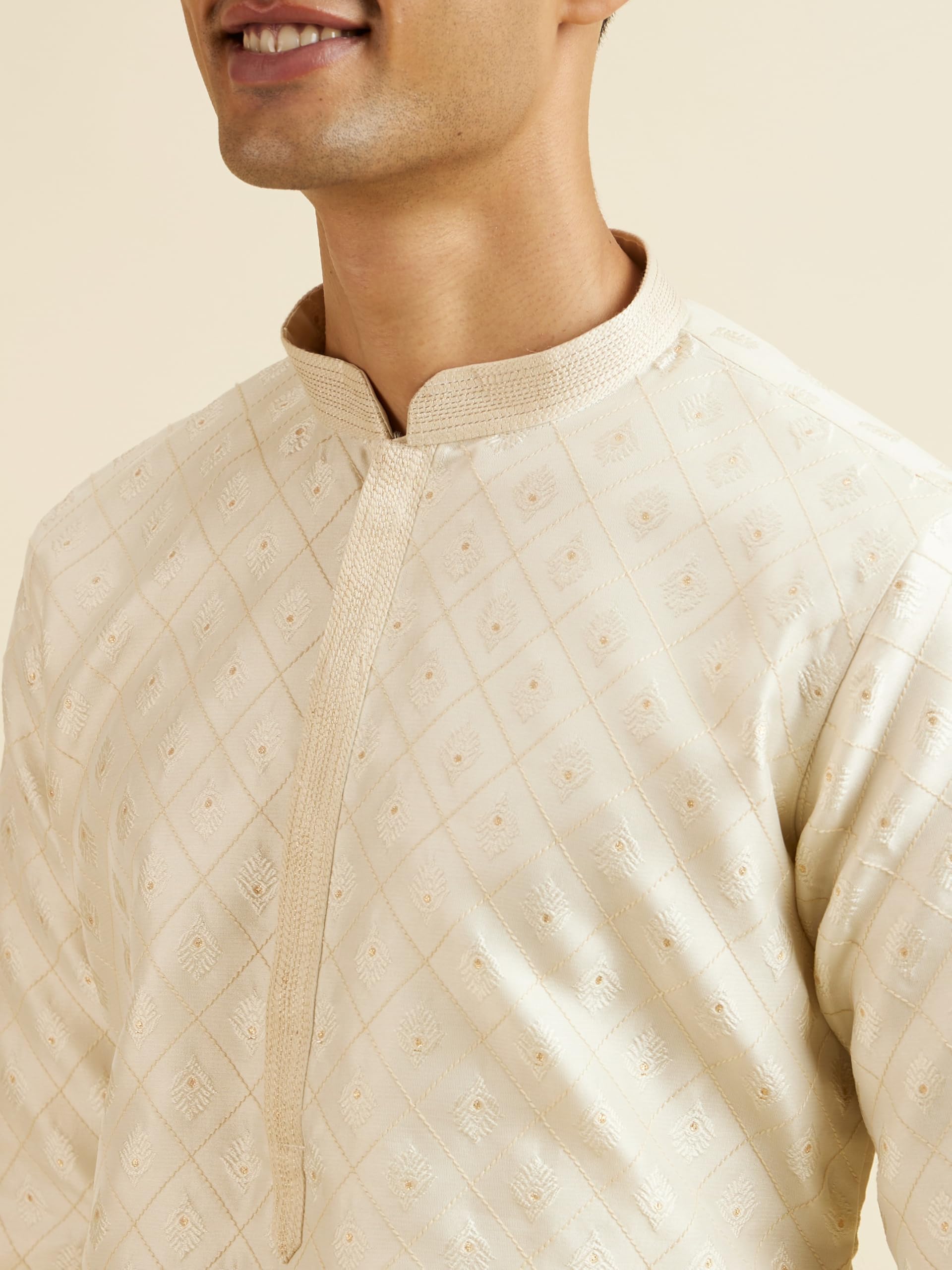 Manyavar Mens Art Silk Jacquard Embroidered Kurta Pyjama Set