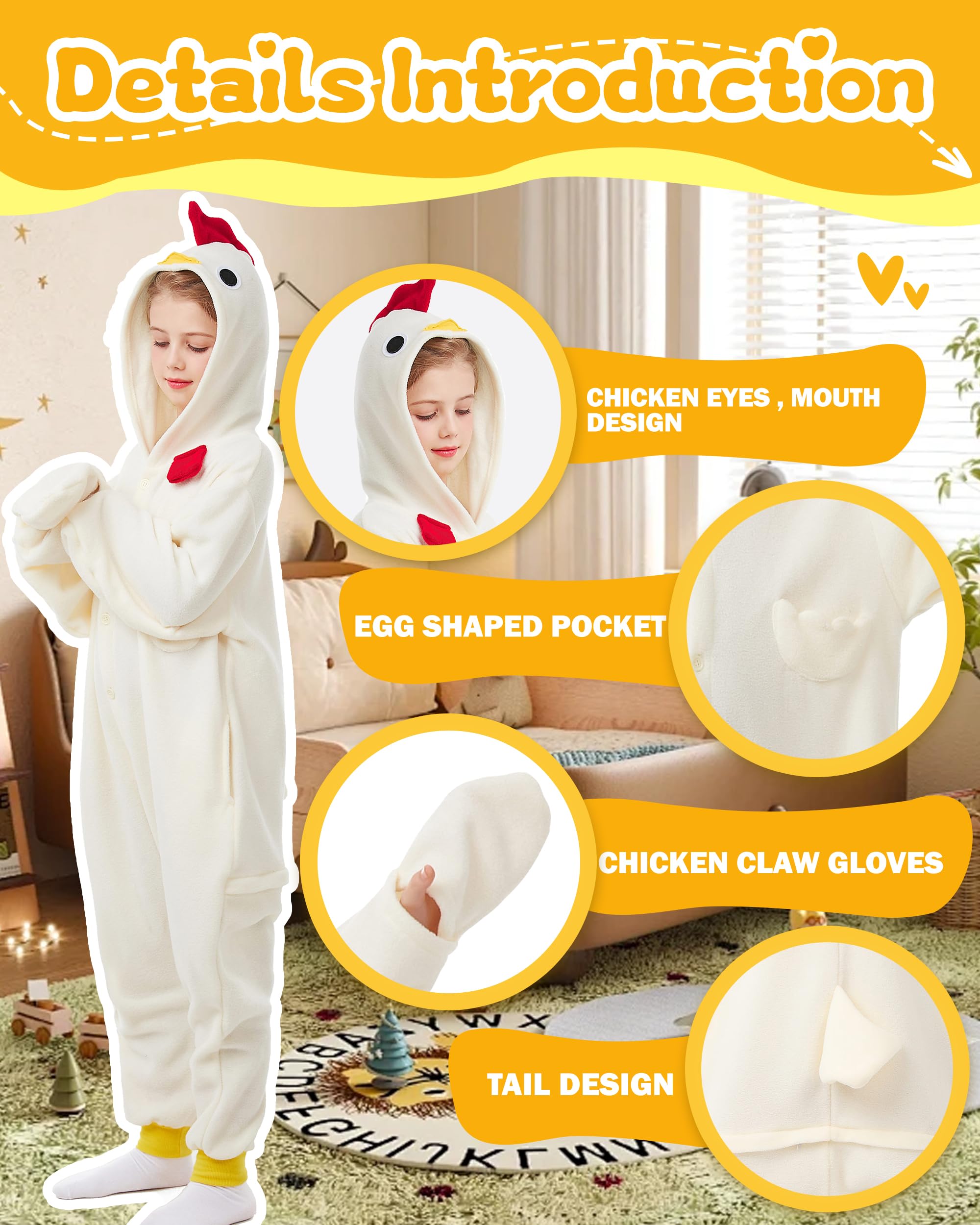 CANASOUR Unisex Halloween Kids Chicken Onesie For 10-12 Years Girls Costume Party Cosplay Pyjamas (Height 56-59    10 Years,Chic
