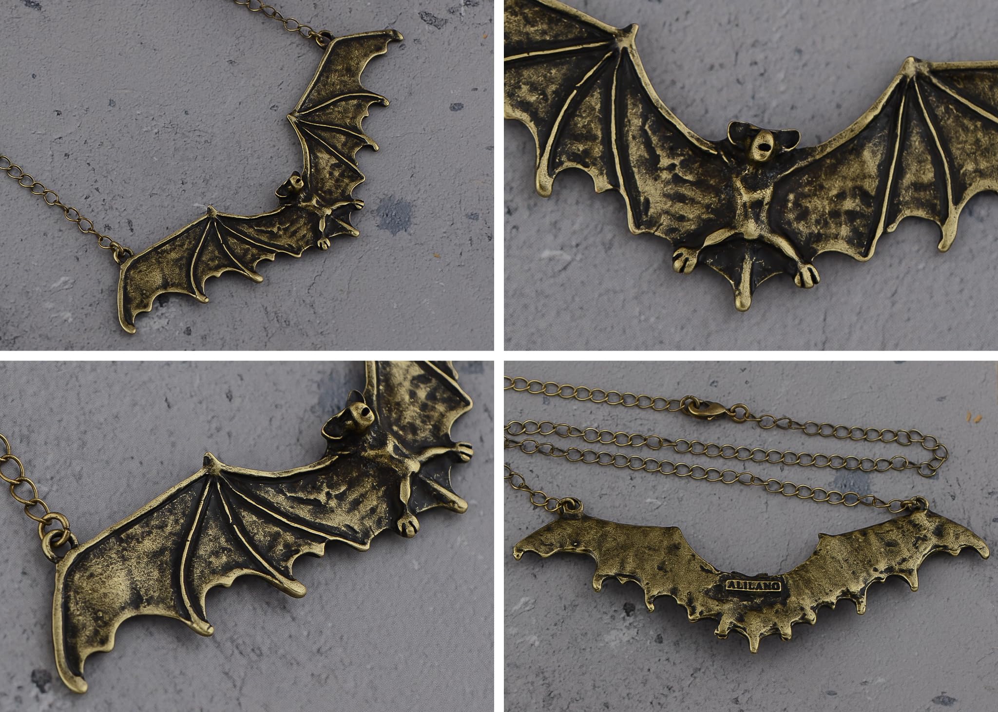 Alilang Frightening Halloween Enamel Paint Flying Bat Metal Chain Pendant Necklace