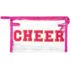 Y1tvei CHEER Clear Makeup Bag - Preppy Rose Red Cheer Chenille Patch Cosmetic Pouch Extra Large PVC Transparent Toiletry Carry B