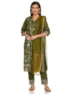 Ketch Polyester Womens Kurta Pant Dupatta Set (Khk3000313_Olive,Large