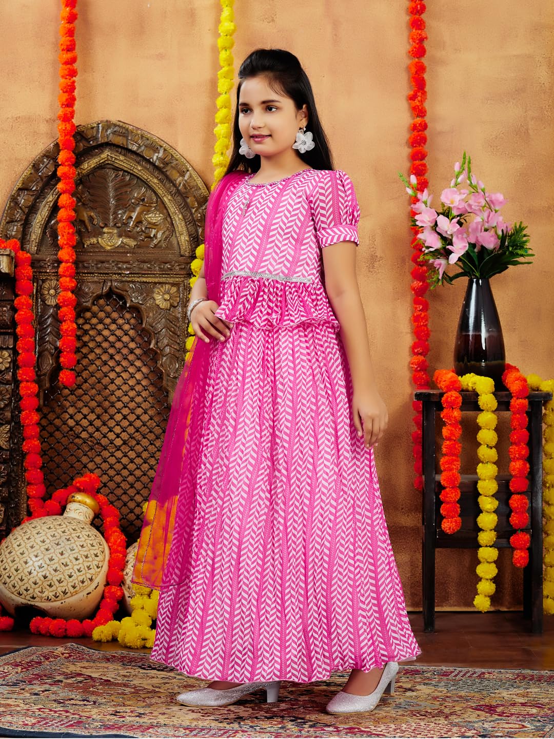 Aarika Girls Ethnic Wear Turquoise Colour Zig Zag Printed Georgette Lehenga Choli Set (4-10 Years)