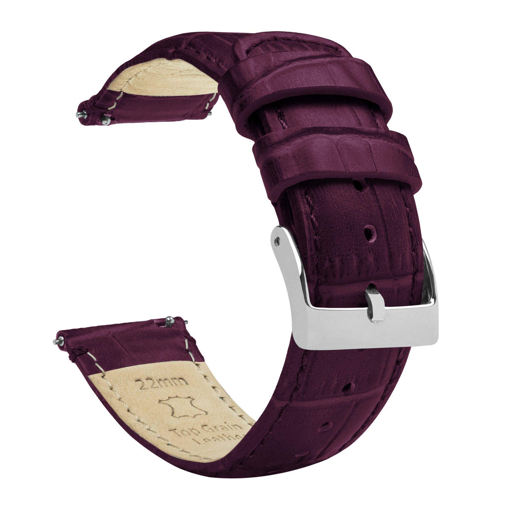BARTON WATCH BANDS Alligator Grain - Quick Release Leather Watch Bands, Merlot & Stainless Steel, 18mm