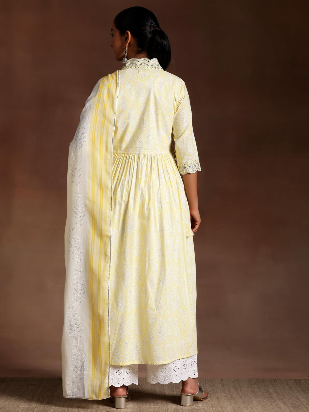 Libas Womens Printed Cotton A-Line Kurta With Palazzos And Dupatta