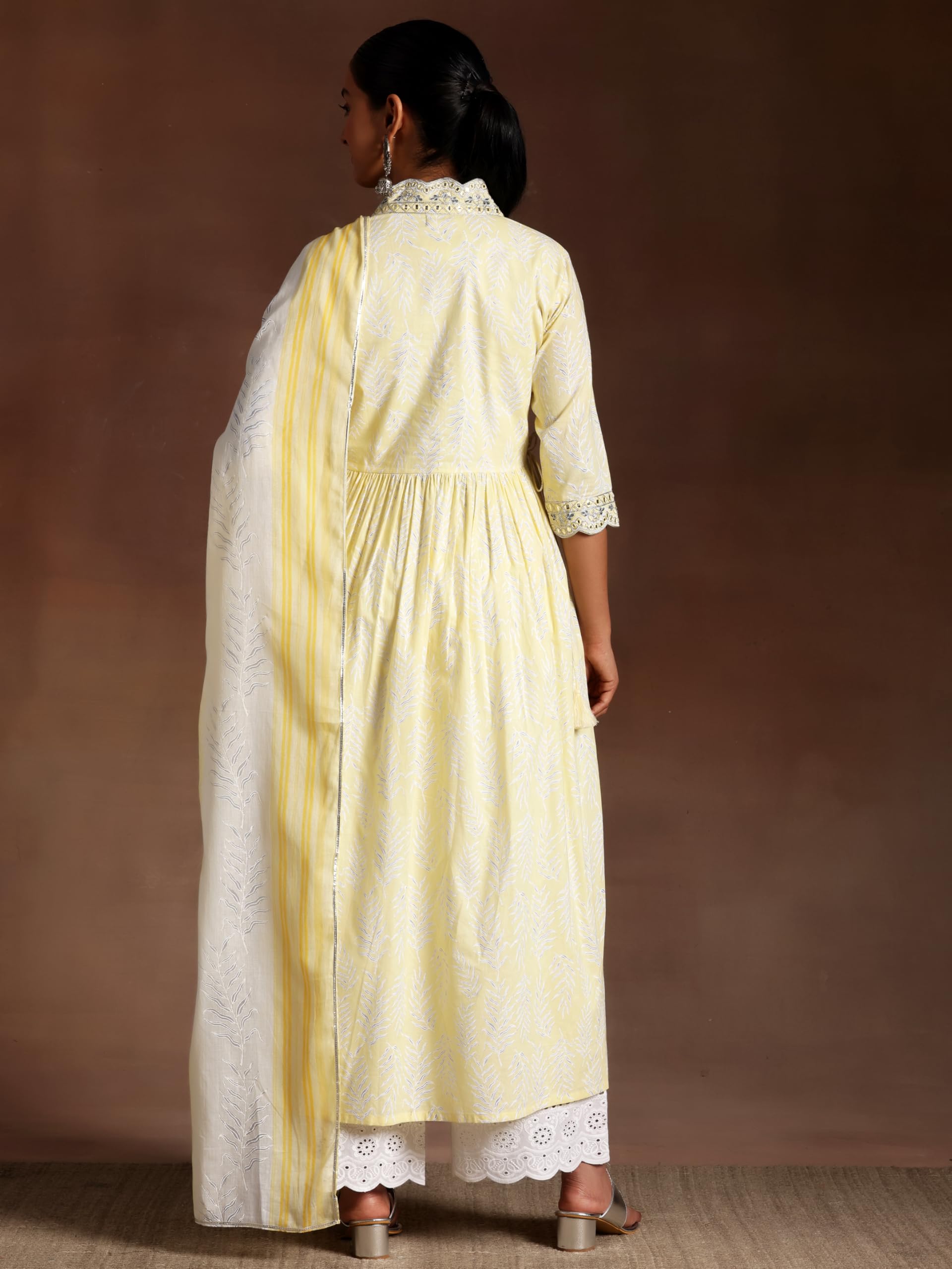 Libas Womens Printed Cotton A-Line Kurta With Palazzos And Dupatta