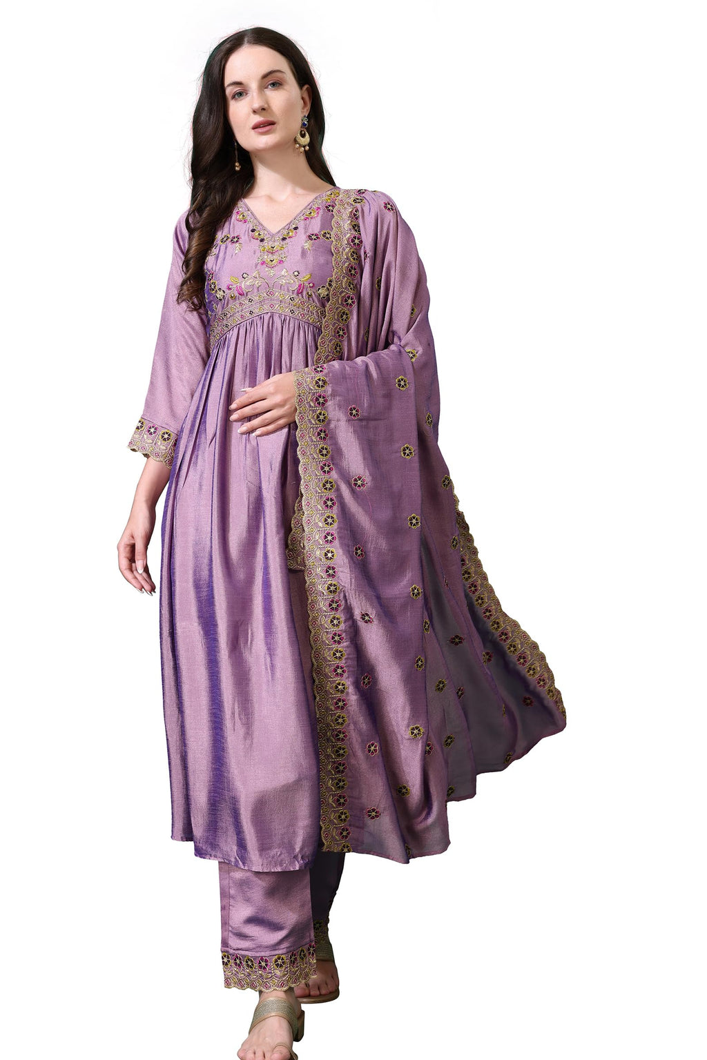 Pratham Blue WomenS Silk Embroidered Anarkali Kurta Palazzos With Dupatta |Kurta Set For Women |Women Kurta |Women Embroidered 