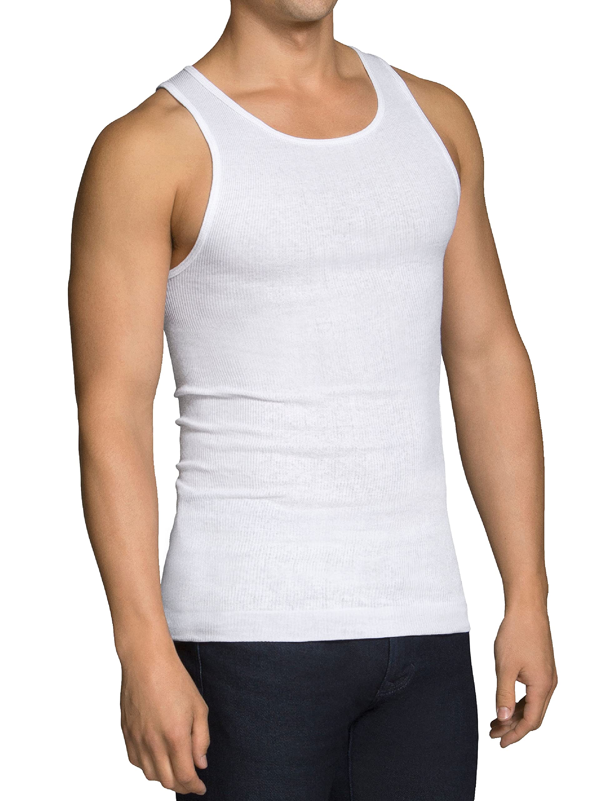 Fruit of the Loom Men's Sleeveless Tank A-Shirt, Tag Free & Moisture Wicking, Ribbed Stretch Fabric, 8 Pack-White, Small