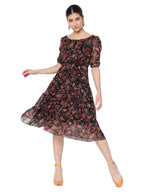 Avanova Chiffon Black Boat Neck Knee Length Western Dresses For Women (Dress 60 Black L)