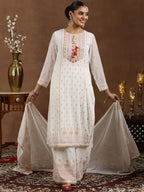 Libas Womens Printed Georgette Straight Kurta With Palazzos And Dupatta