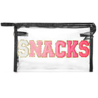 Y1tvei Large Clear SNACKS Pouch - Preppy Patch Rose Red Chenille Varsity Letter PVC Transparent Extra Large Cosmetic Makeup Bag 