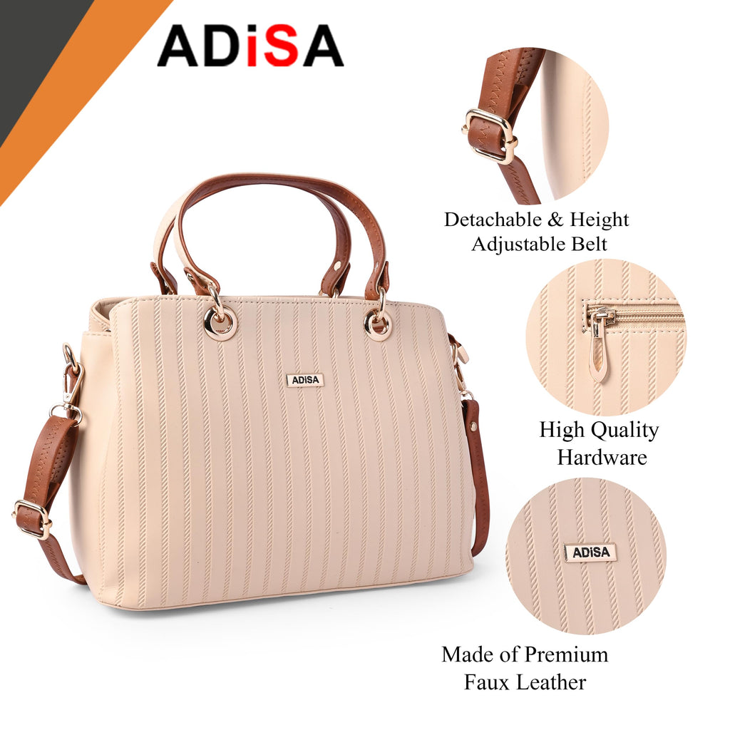 ADISA texture stripes handbag shoulder bag for women and girls with sling belt (AD4074-CRE)
