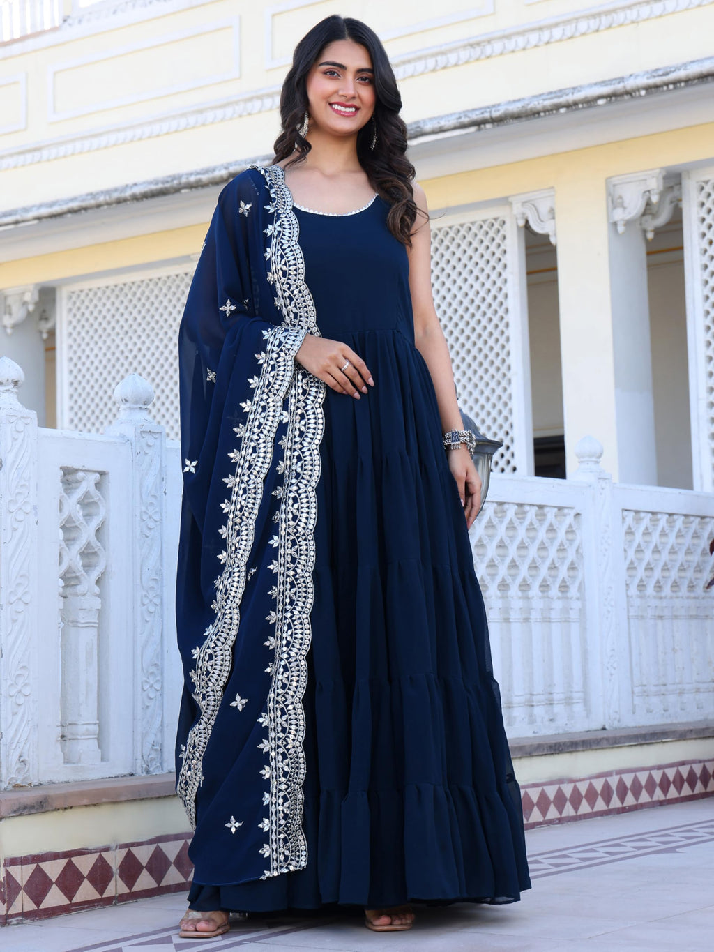 Fashion Basket Georgette Anarkali Dress For Women Turquoise