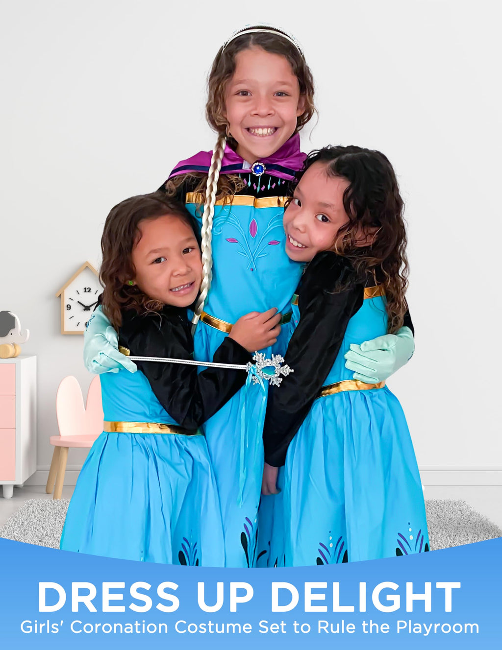 Cokos Box Girls Coronation Dress Costume Cape Gloves Tiara Crown Accessories Kids Set (5 Years, Blue-Purple)