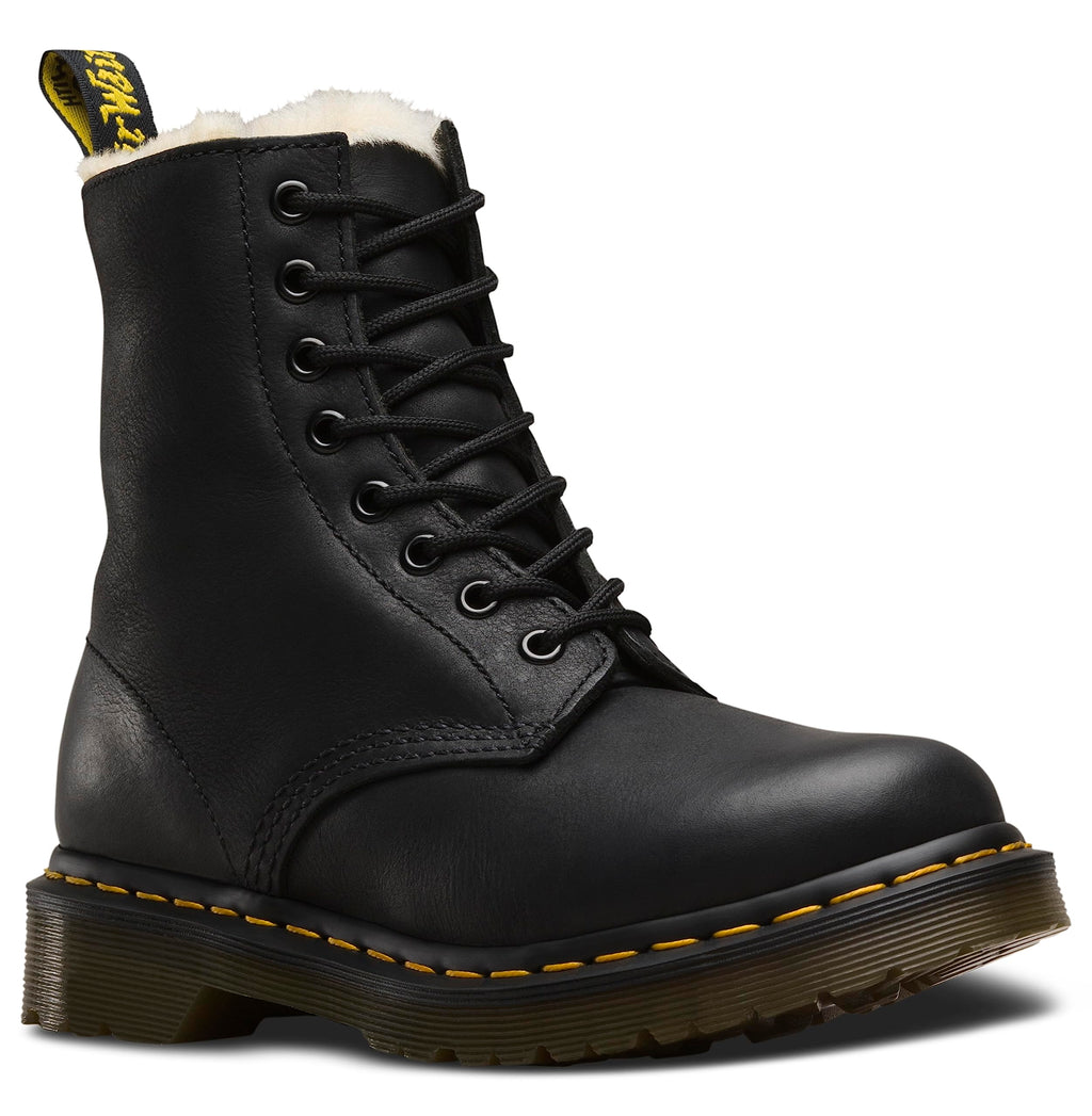 Dr. Martens Women's 1460 Serena Fur Lined 8 Eye Boot, Black Burnished Wyoming, 10