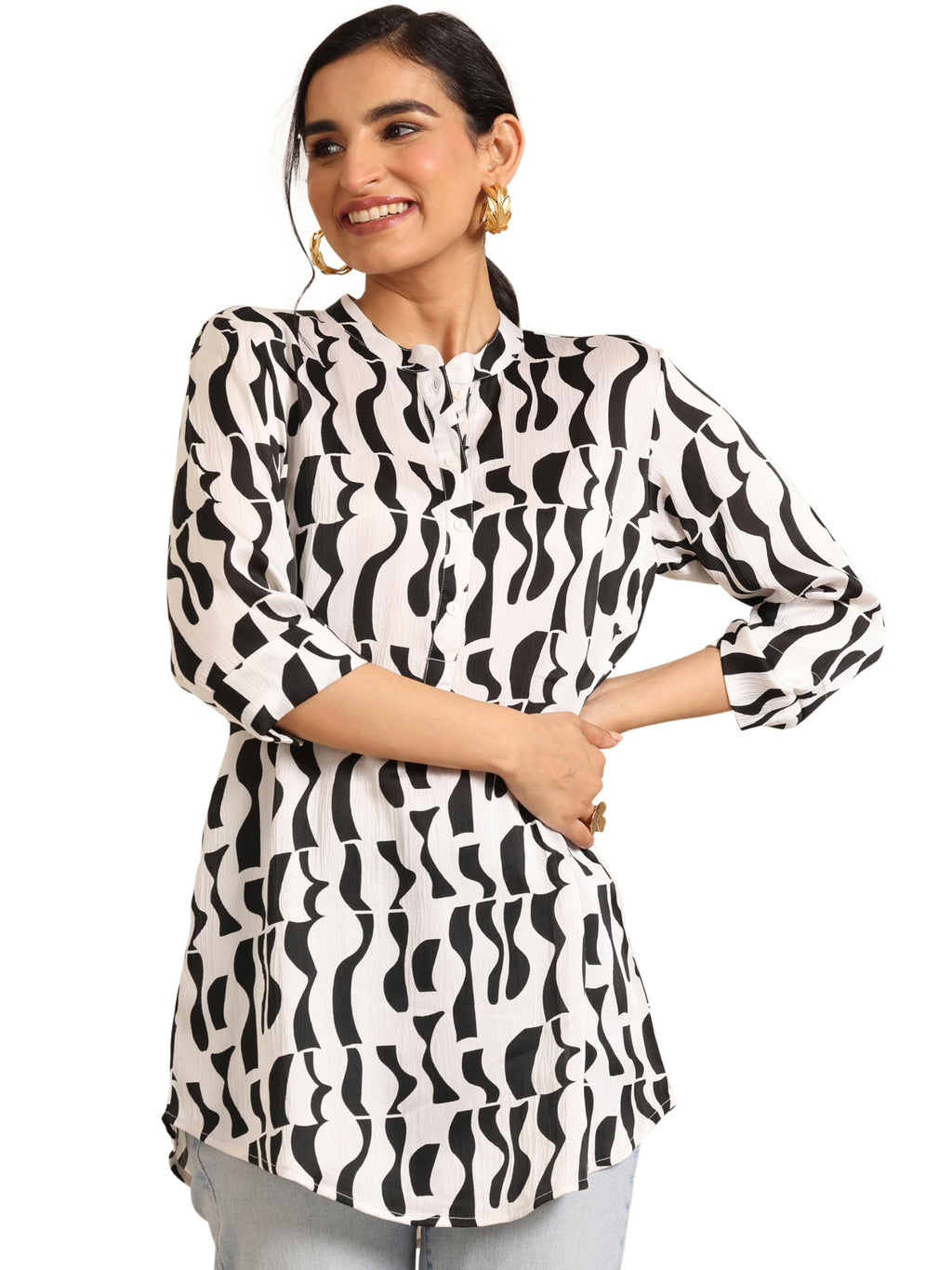 Libas WomenS Silk Blend Printed Straight Tunics (98165 White